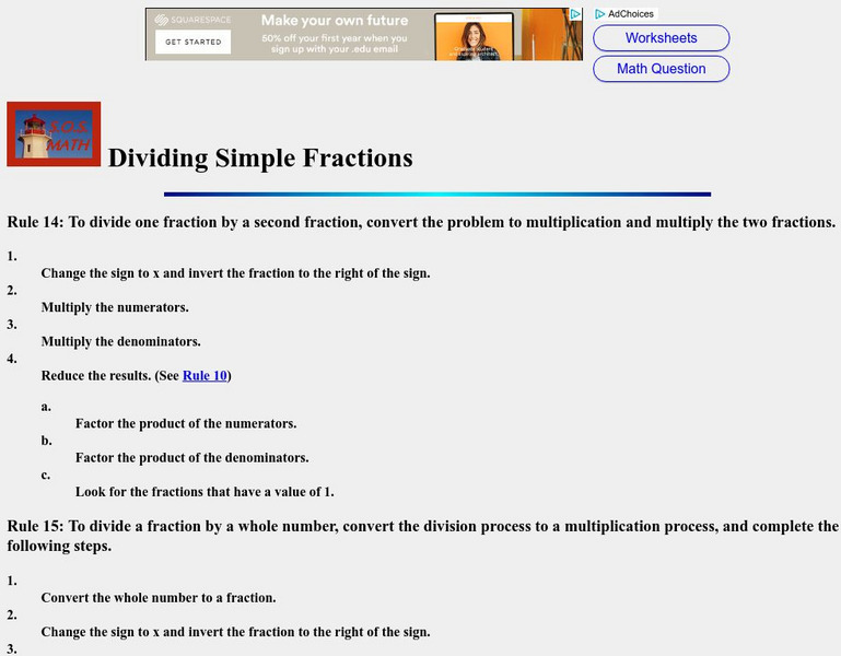 S.o.s. Math: Dividing Simple Fractions Handout S.o.s. Math: Dividing Simple Fractions Handout
