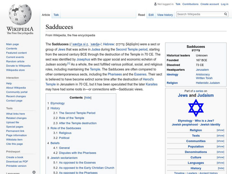 Wikipedia: Sadducee Handout Wikipedia: Sadducee Handout