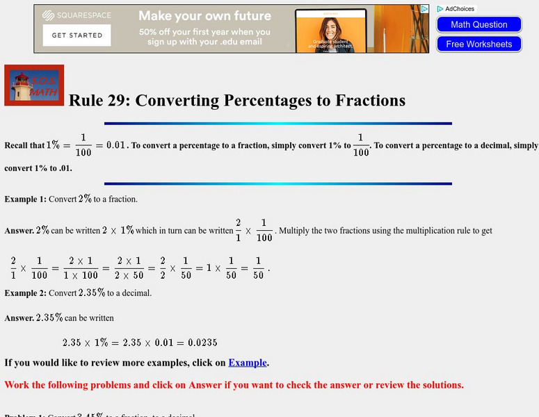 S.o.s. Math: Percent to Fraction Activity S.o.s. Math: Percent to Fraction Activity