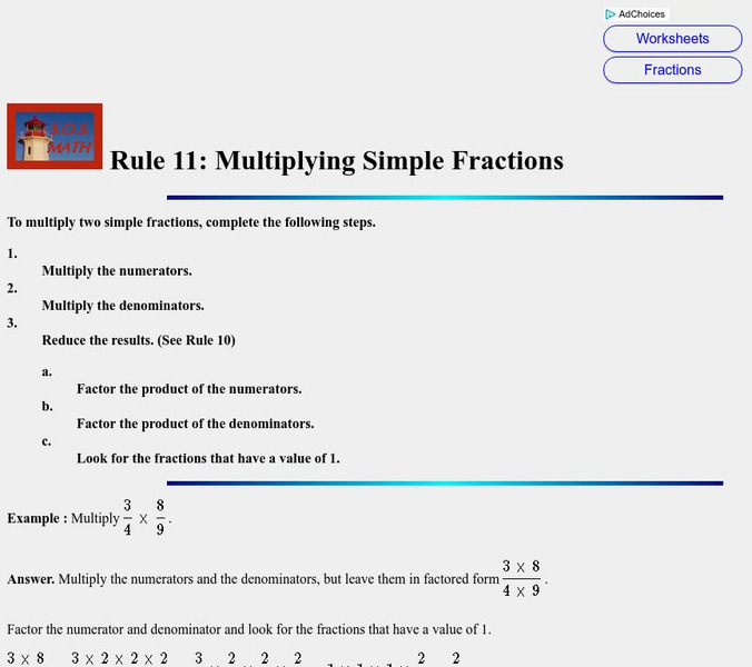 S.o.s. Math: Multiplying Two Simple Fractions Unit Plan