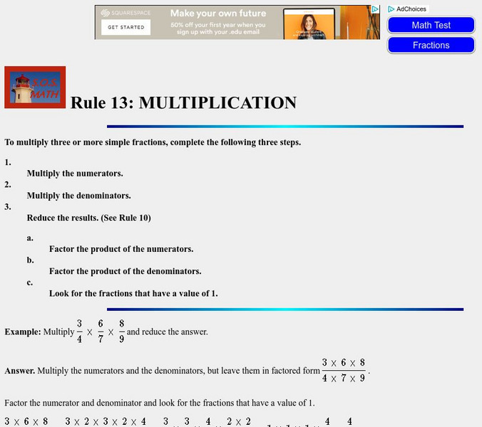 S.o.s. Math: Multiplying Three or More Simple Fractions Unit Plan