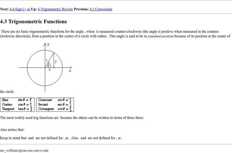 Npac Reu Program: Trigonometric Functions Handout