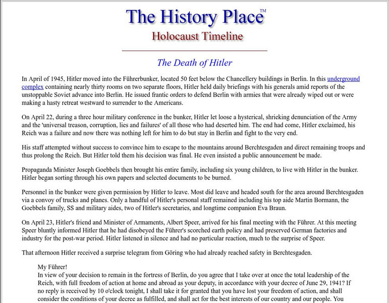 The History Place: The Death of Hitler Website The History Place: The Death of Hitler Website