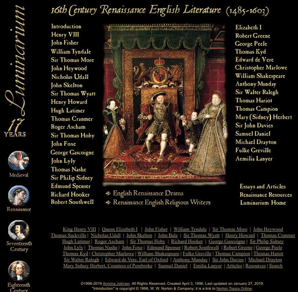Luminarium: 16th Century Renaissance English Literature (1485 1603) Handout Luminarium: 16th Century Renaissance English Literature (1485 1603) Handout
