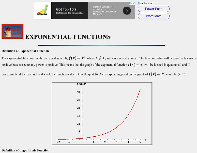 S.o.s. Math: Logarithms and Exponential Functions Activity S.o.s. Math: Logarithms and Exponential Functions Activity