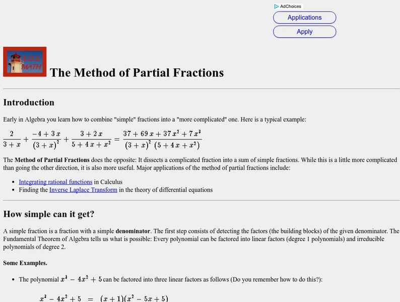 S.o.s. Math: Method of Partial Fractions Activity S.o.s. Math: Method of Partial Fractions Activity