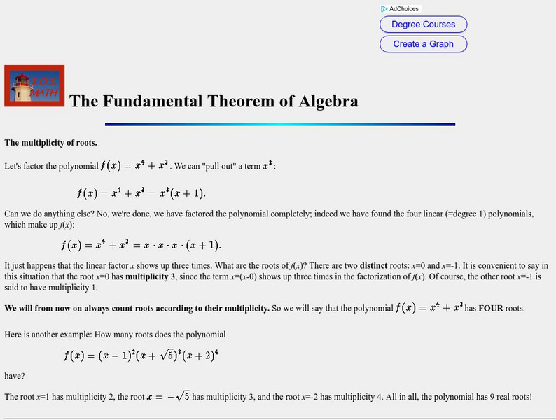 S.o.s. Math: Fundamental Theorem of Algebra Handout S.o.s. Math: Fundamental Theorem of Algebra Handout