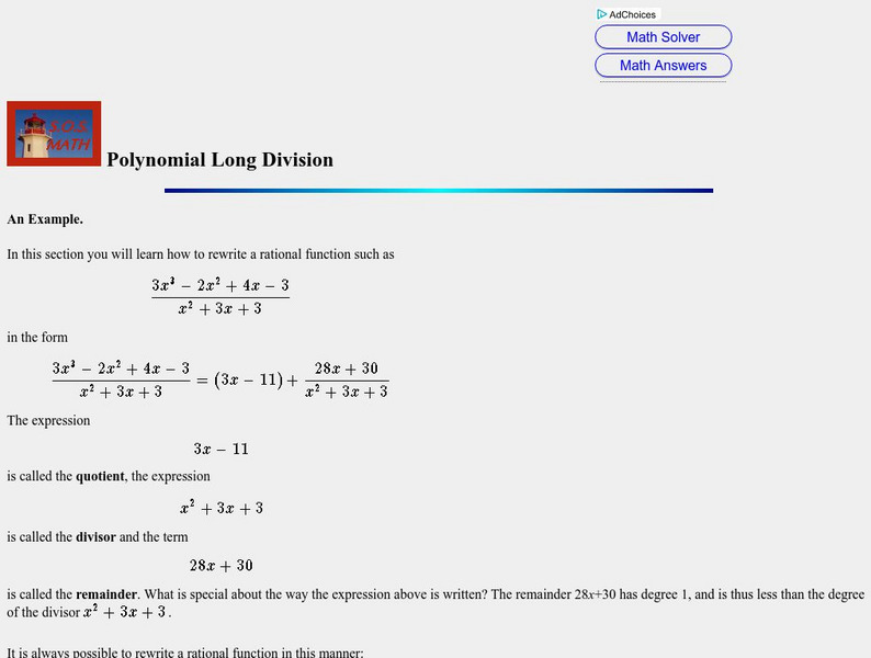 S.o.s. Math: Polynomial Long Division Unit Plan S.o.s. Math: Polynomial Long Division Unit Plan