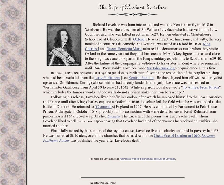 Luminarium: The Life of Richard Lovelace Website Luminarium: The Life of Richard Lovelace Website