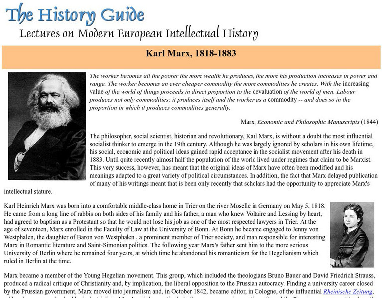 The History Guide: Karl Marx, 1818 1883 Website The History Guide: Karl Marx, 1818 1883 Website