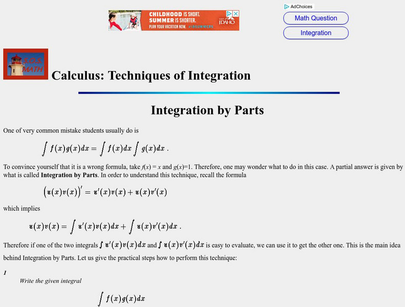 S.o.s. Math: Calculus Integration by Parts Activity S.o.s. Math: Calculus Integration by Parts Activity