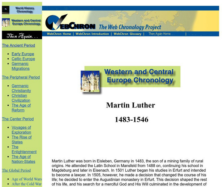 Then Again: Web Chron: Martin Luther 1483 1546 Handout Then Again: Web Chron: Martin Luther 1483 1546 Handout