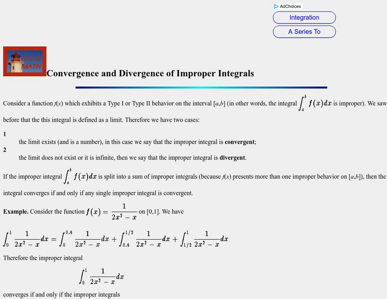 S.o.s. Math: Convergence and Divergence of Improper Integrals Activity S.o.s. Math: Convergence and Divergence of Improper Integrals Activity