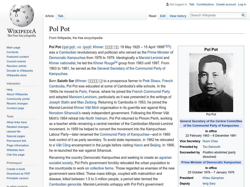 Wikipedia: Pol Pot Handout Wikipedia: Pol Pot Handout