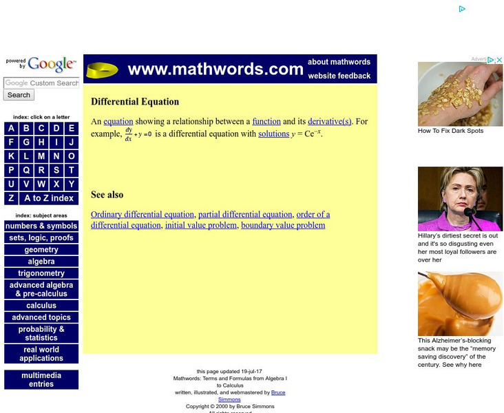 Math words.com: Differential Equation Handout Math words.com: Differential Equation Handout