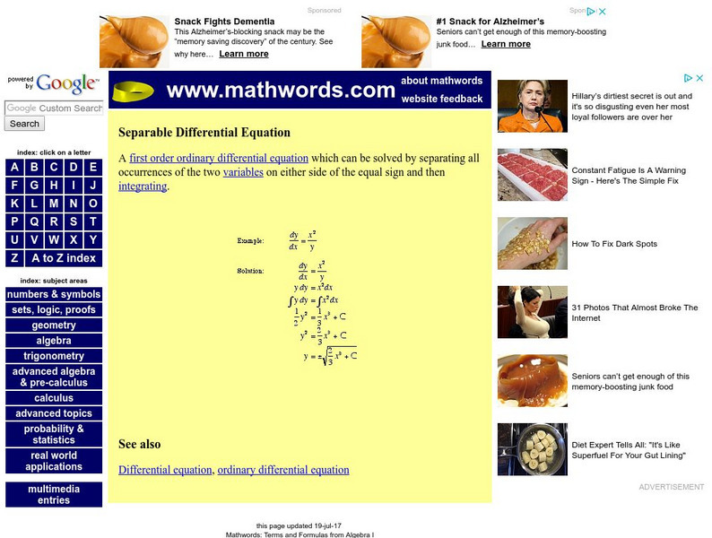 Math words.com: Separable Differential Equation Handout Math words.com: Separable Differential Equation Handout