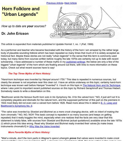 Arizona State Univ.: Horn Folklore & "Urban Legends" Article Arizona State Univ.: Horn Folklore & "Urban Legends" Article