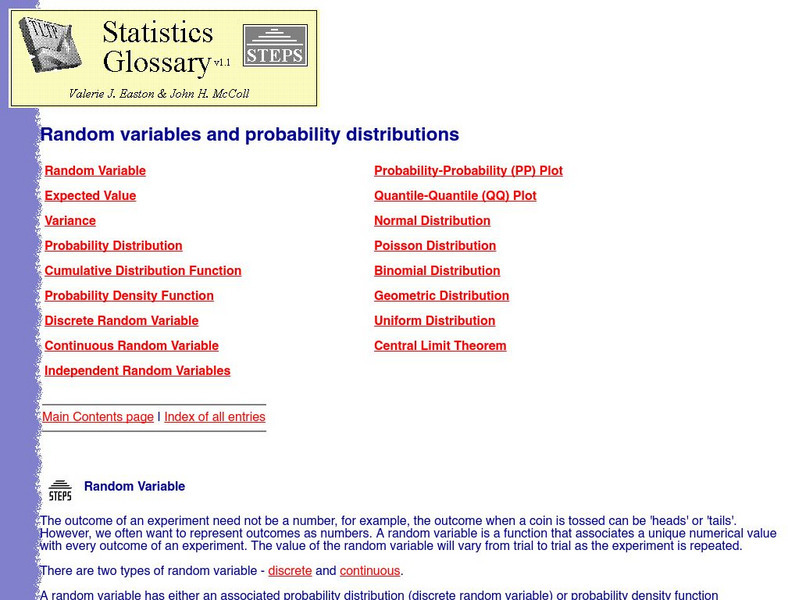 Steps Statistics Glossary: Expected Value Handout