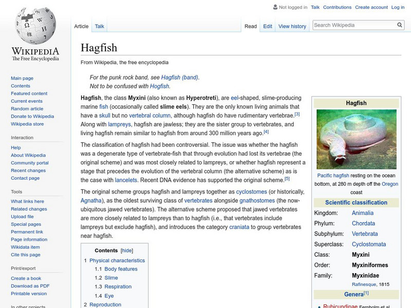 Wikipedia: Hagfish Handout Wikipedia: Hagfish Handout
