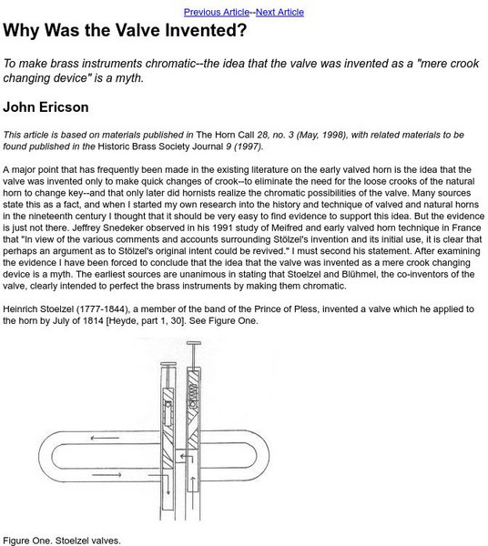 Arizona State University: Why Was the Valve Invented? Article Arizona State University: Why Was the Valve Invented? Article