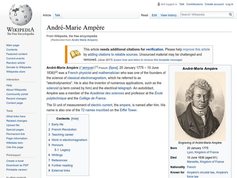 Wikipedia: Andre Marie Ampere Handout Wikipedia: Andre Marie Ampere Handout