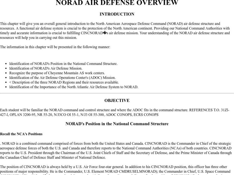 Npac Reu Program: Norad Air Defense Overview Primary Npac Reu Program: Norad Air Defense Overview Primary