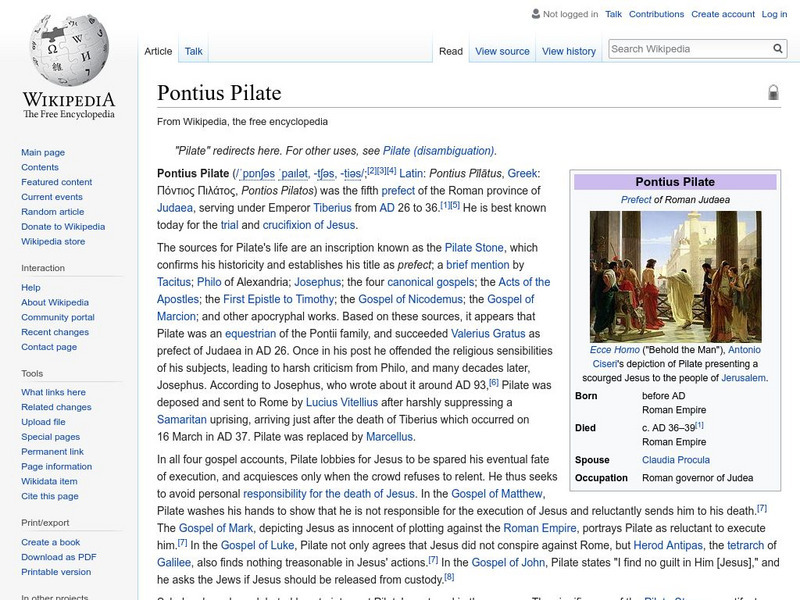 Wikipedia: Pontius Pilate Handout Wikipedia: Pontius Pilate Handout