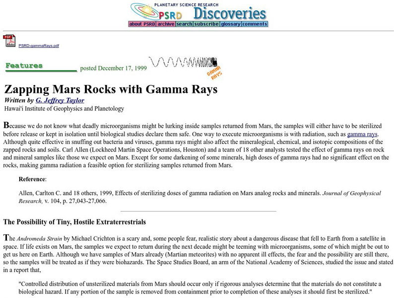 Univ. Of Hawaii: The Effects of Gamma Rays on Mars Rocks Article Univ. Of Hawaii: The Effects of Gamma Rays on Mars Rocks Article