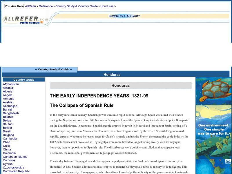 All Refer Reference: Honduras: The Early Independence Years 1821 99 Activity All Refer Reference: Honduras: The Early Independence Years 1821 99 Activity
