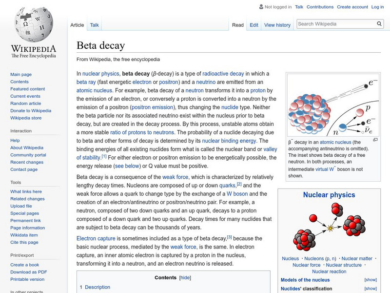 Wikipedia: Beta Decay Handout Wikipedia: Beta Decay Handout