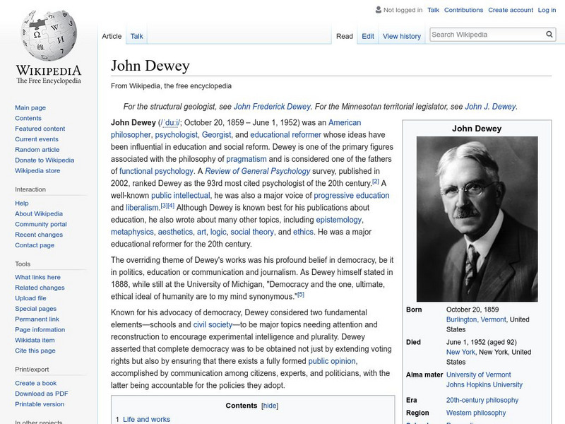 Wikipedia: John Dewey Handout Wikipedia: John Dewey Handout