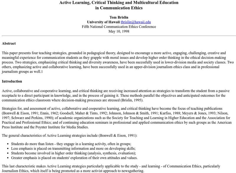 University of Hawaii: Communication Ethics Professional Doc University of Hawaii: Communication Ethics Professional Doc