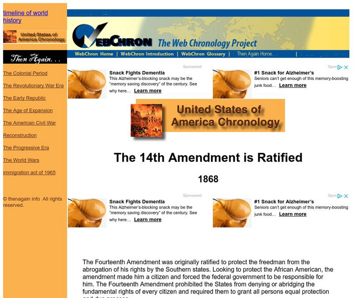 Then Again: Web Chron: World History Chronology: The 14th Amendment Is Ratified Website Then Again: Web Chron: World History Chronology: The 14th Amendment Is Ratified Website