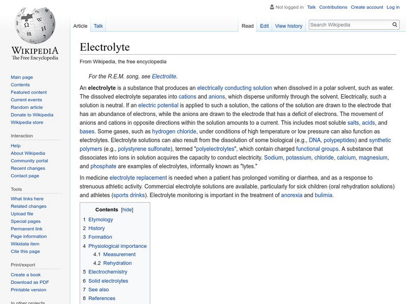 Wikipedia: Electrolyte Handout Wikipedia: Electrolyte Handout