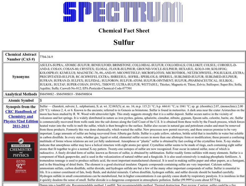 Florida Spectrum: Chemical Fact Sheet: Sulfur Handout