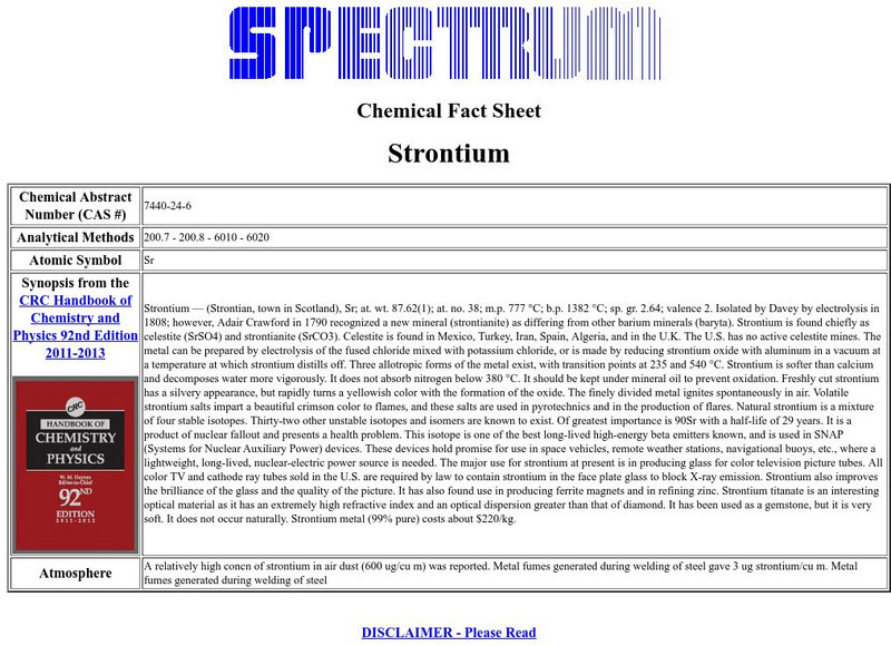 Florida Spectrum: Chemical Fact Sheet: Strontium Handout Florida Spectrum: Chemical Fact Sheet: Strontium Handout