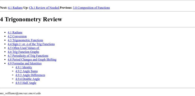 Npac Reu Program: Trigonometry Review Activity Npac Reu Program: Trigonometry Review Activity