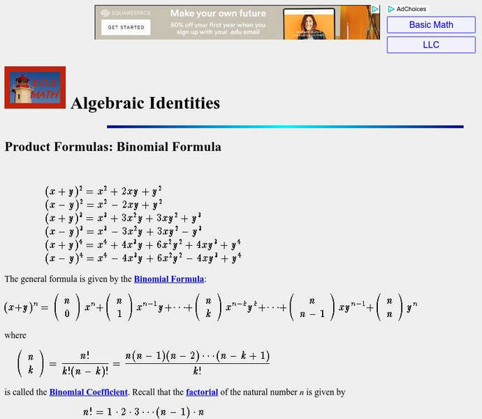 S.o.s. Math: Algebraic Identities Activity S.o.s. Math: Algebraic Identities Activity