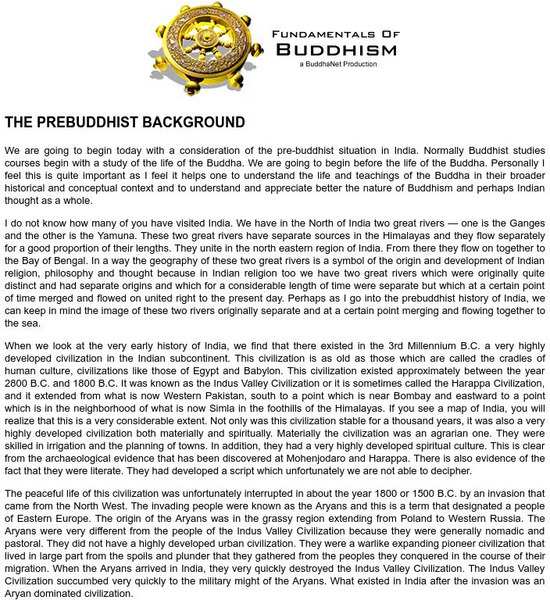 Buddha Net: Fundamentals of Buddhism: Pre Buddhist Background Website Buddha Net: Fundamentals of Buddhism: Pre Buddhist Background Website
