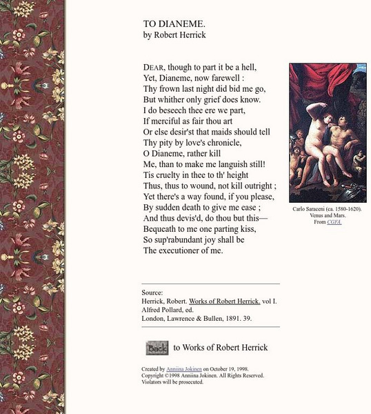 Luminarium: Robert Herrick: "To Dianeme" eBook