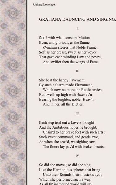 Luminarium: Gratiana Dauncing and Singing: Richard Lovelace eBook Luminarium: Gratiana Dauncing and Singing: Richard Lovelace eBook