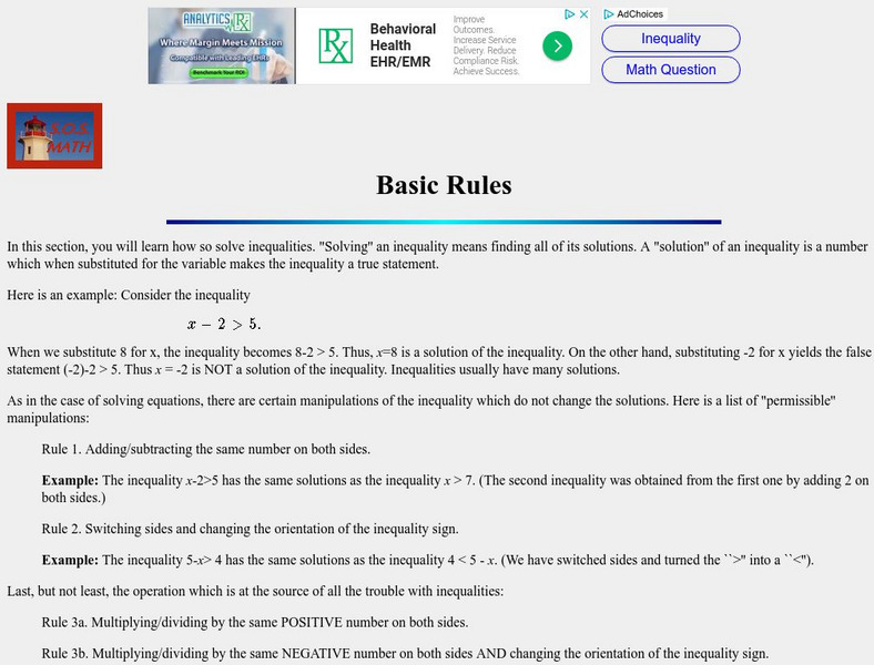 S.o.s. Math: Solving Inequalities: Basic Rules Unit Plan S.o.s. Math: Solving Inequalities: Basic Rules Unit Plan