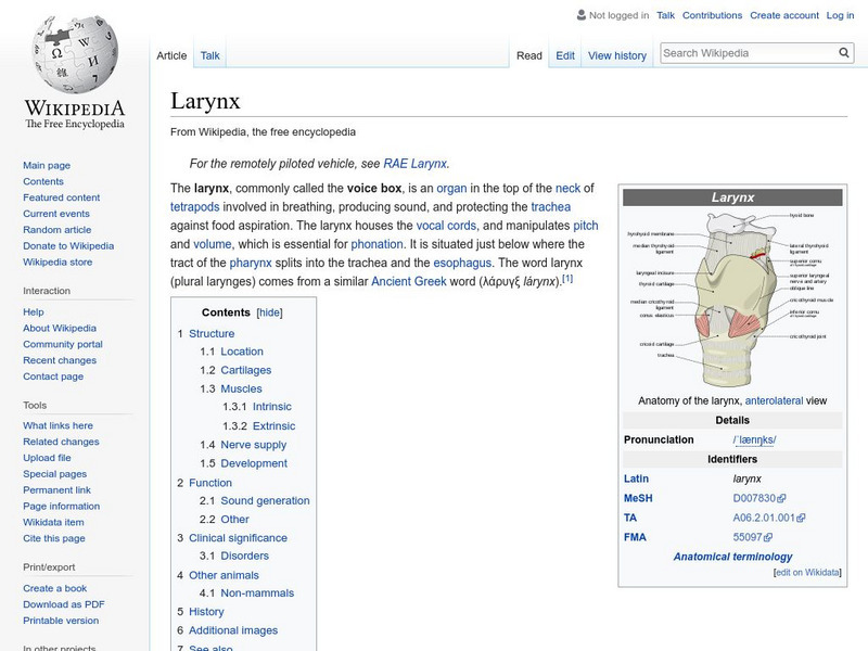 Wikipedia: Larynx Handout Wikipedia: Larynx Handout