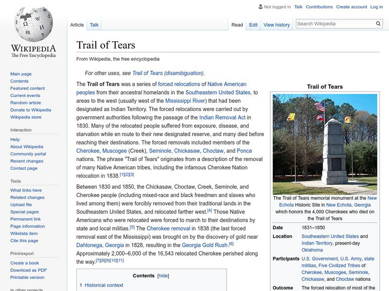 Wikipedia: Trail of Tears Handout Wikipedia: Trail of Tears Handout