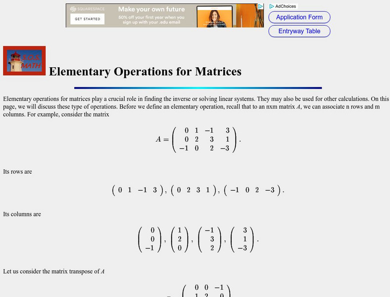 S.o.s. Math: Elementary Operations for Matrices Activity S.o.s. Math: Elementary Operations for Matrices Activity