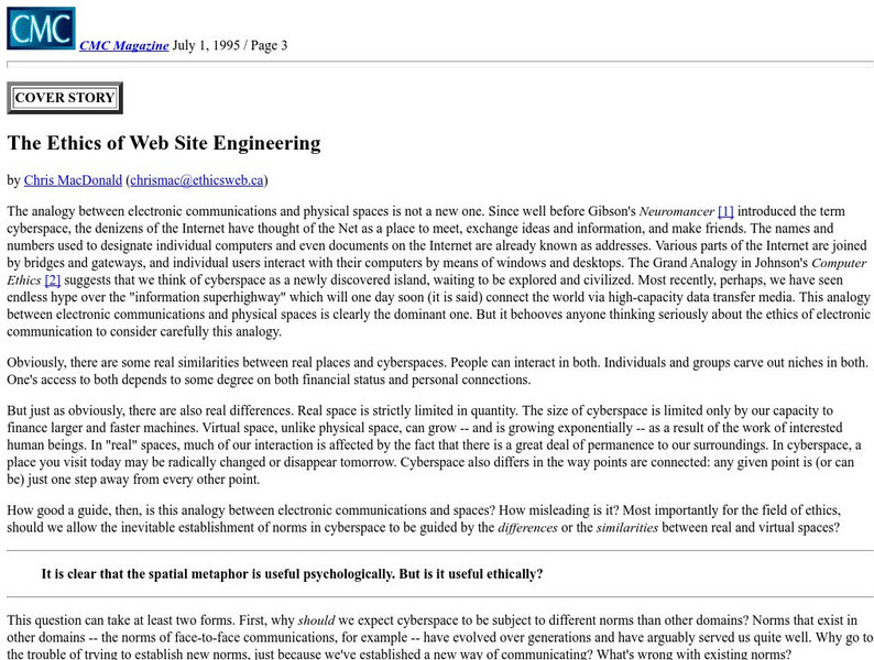 Ibiblio: The Ethics of Web Site Engineering Article Ibiblio: The Ethics of Web Site Engineering Article