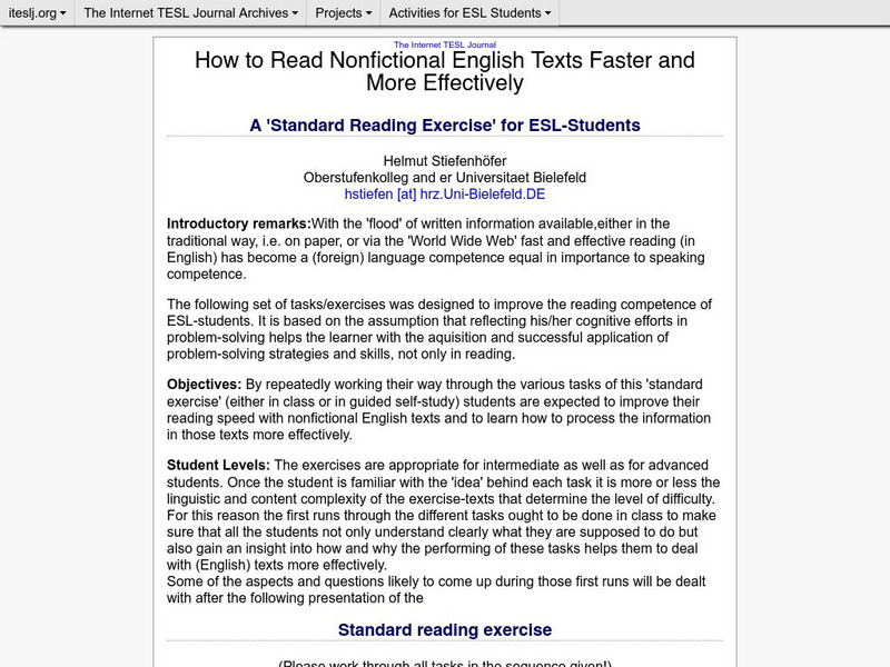 The Internet Tesl Journal: Reading Nonfiction Texts Fast Professional Doc The Internet Tesl Journal: Reading Nonfiction Texts Fast Professional Doc