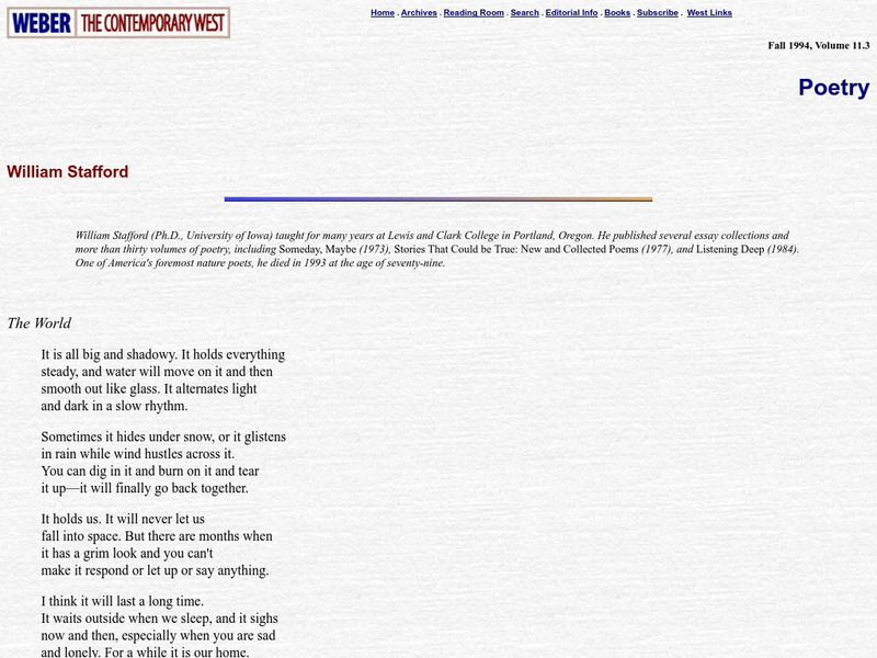 Weber Studies: "The World," by William Stafford Website