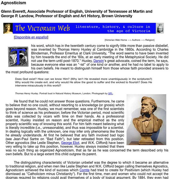 Brown University: Victorian Web: Religion: Agnosticism Handout