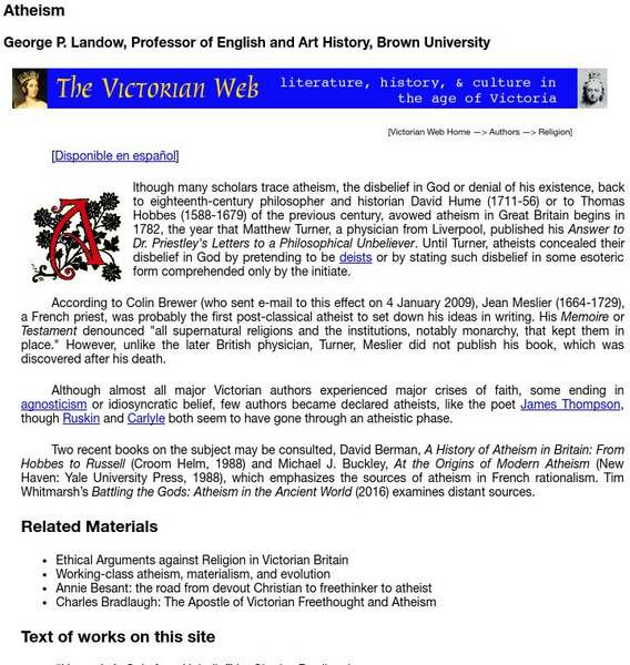 Brown University: Victorian Web: Atheism Handout